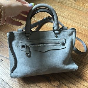 Grey suede Rebecca Minkoff mini M.A.C bag with removable cross body strap